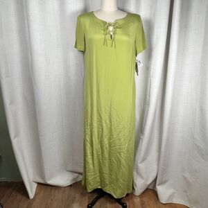 NEW Vintage Y2K 90s Cynthia Howie Maggy Boutique Green Silk Maxi Dress 14 Grunge